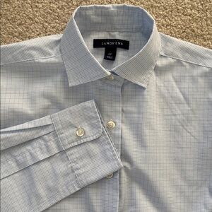 Lands' End Women Long Sleeve Blue Checkered Shirt size 2 Pettie